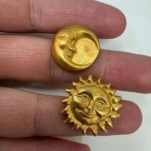 Vintage sun and moon signed L gold tone post earrings